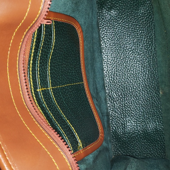 Dooney & Bourke Green and Brown Leather Shoulder Bag w/ Bottom Purse Studs - Picture 10 of 10